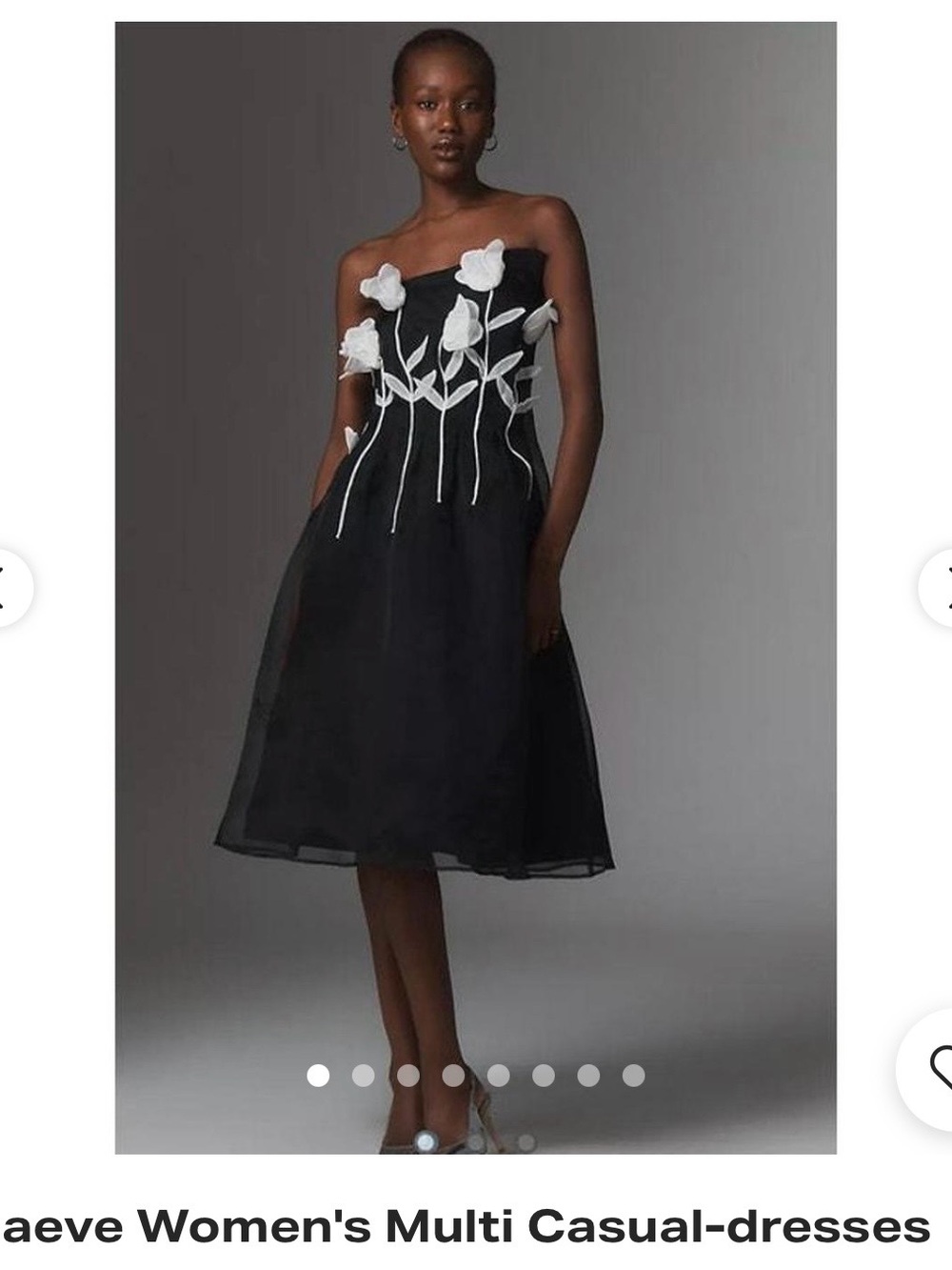 Strapless Black Midi Dress with White Floral Appliquรฉ